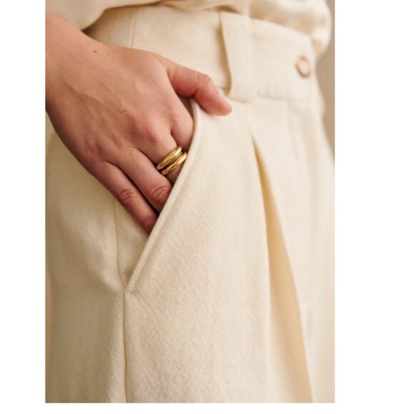 Sézane Théophile Trousers 33" / Size 36 / US 4 / Ecru High Rise Wide Leg Wool - Picture 3 of 10